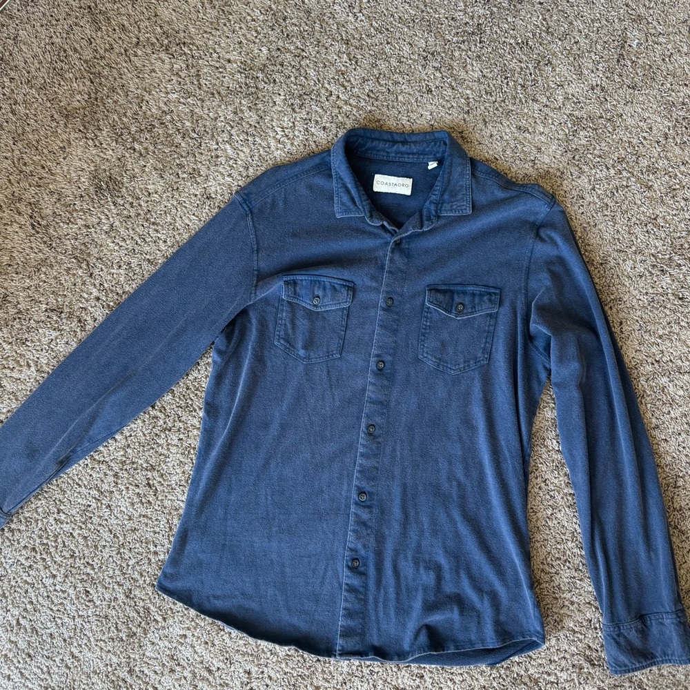 COASTAORO Blue Button-Down Distressed Shirt for Men